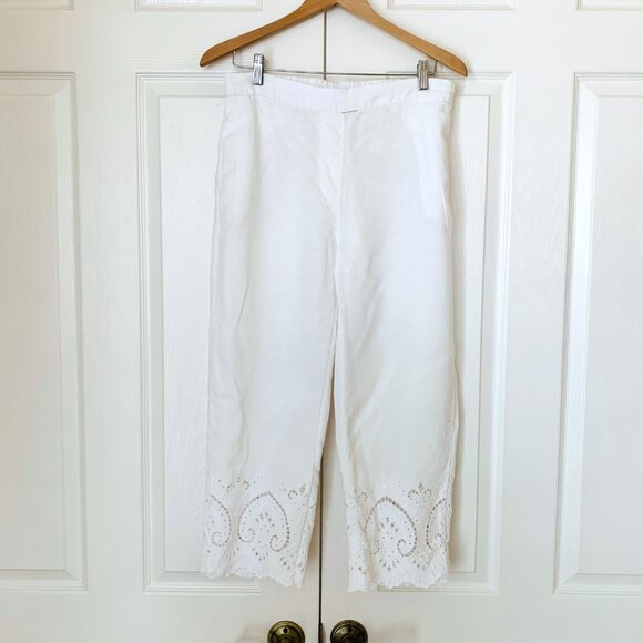 LINEN CHICO'S White Elaborate Eyelet Lace Bottom Pants - Picture 1 of 12